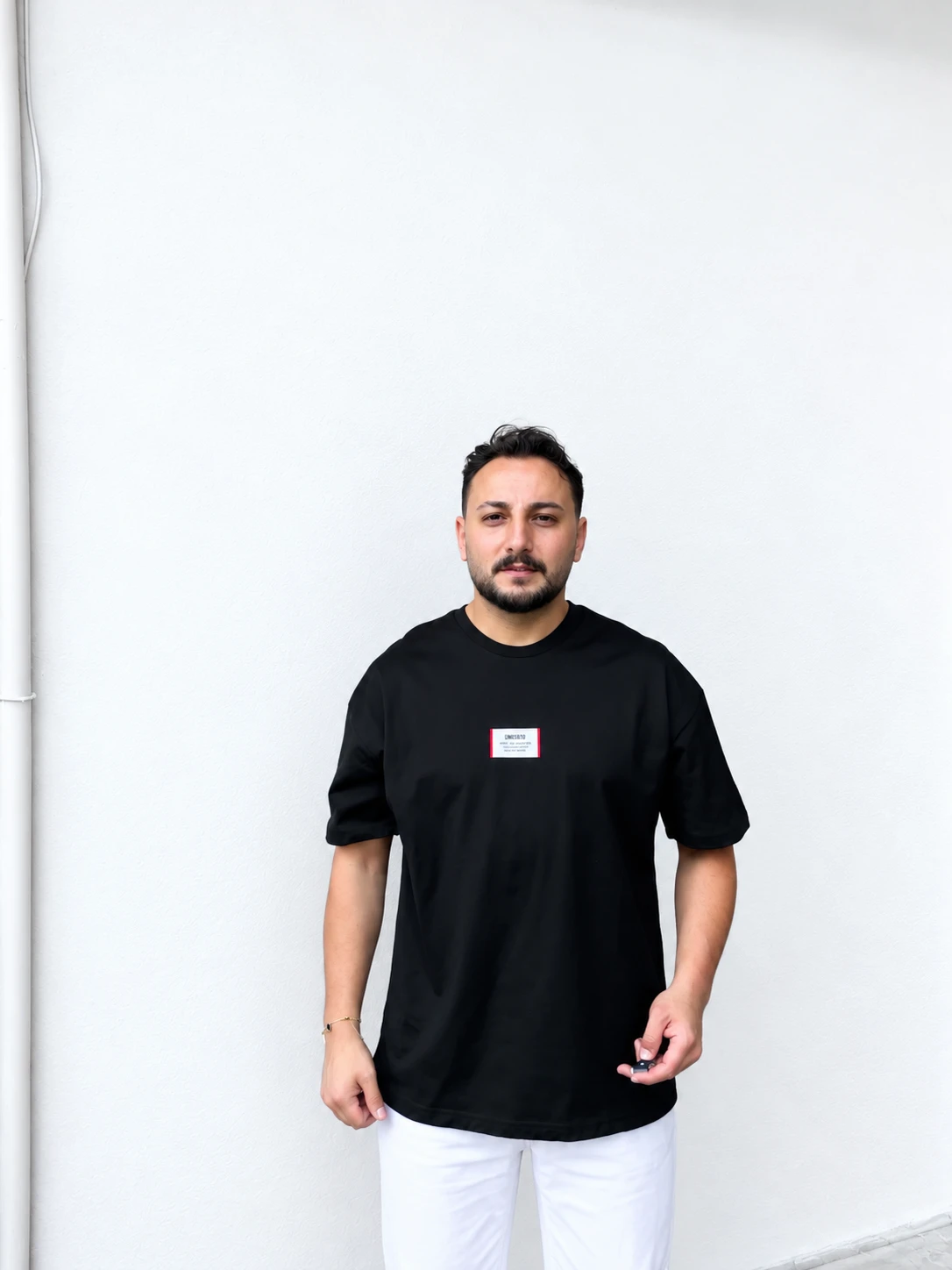 Erkek Siyah Baskılı Oversize Tişört