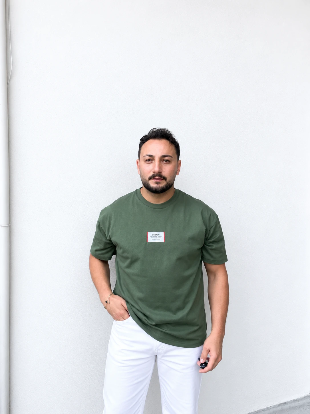 Erkek yeşil  Baskılı Oversize Tişört